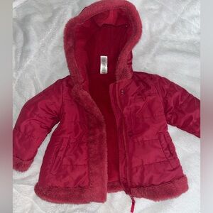 Little Me Cherry Red Jacket with Faux Fur